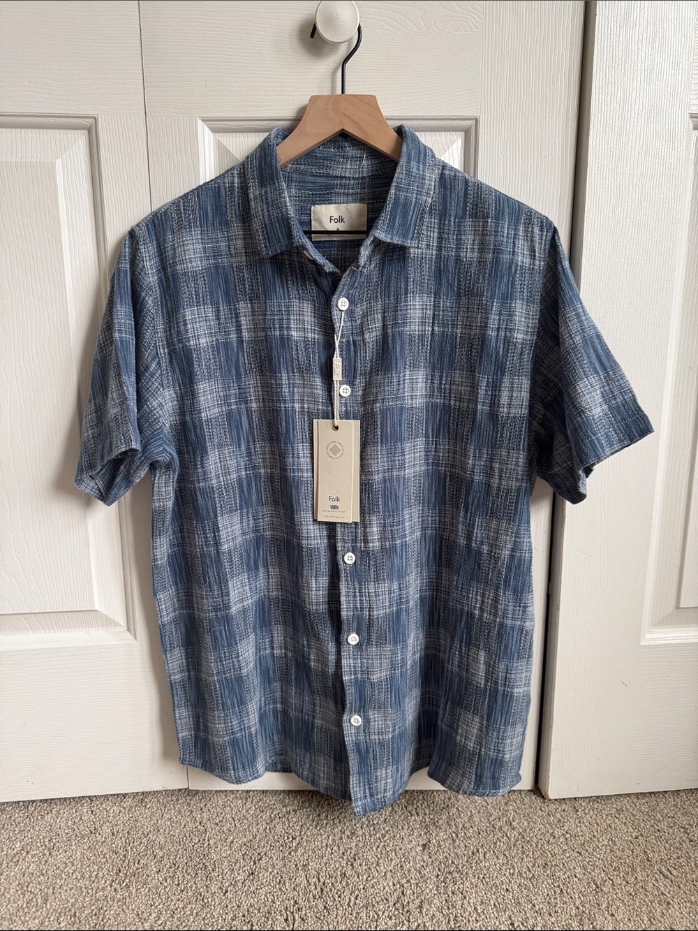 Folk Blue Plaid Short-Sleeve Button-Down Shirt
